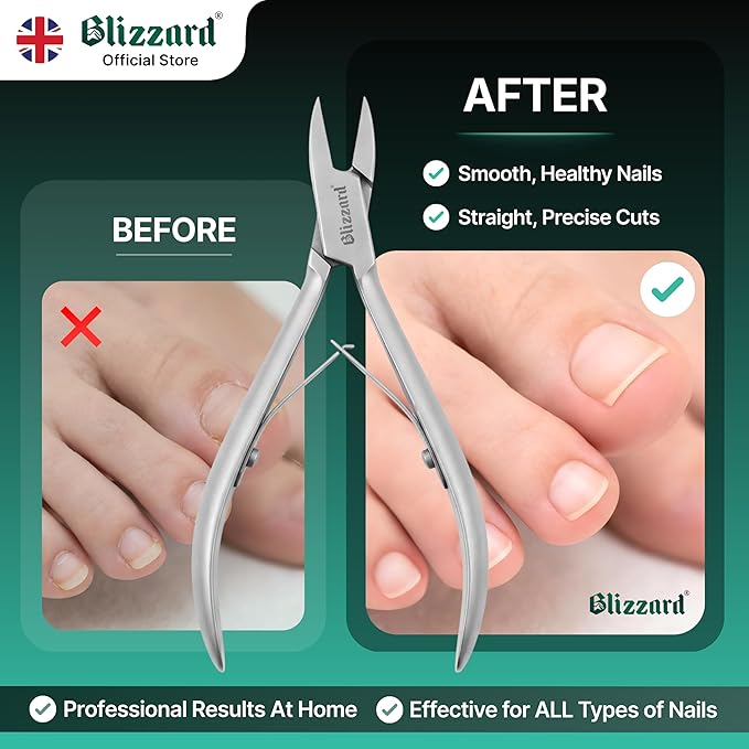 Ingrown Nail Clippers for Men with Ingrown Toenails – Blizzard Podiatrist Toenail Clipper Set German Forged (13cm - Straight Head - Smooth)