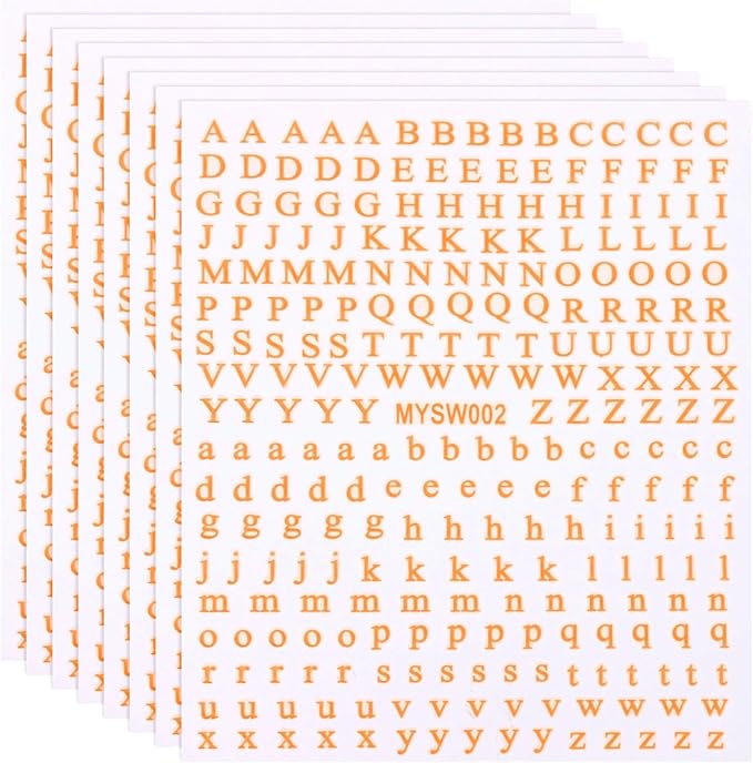 PATIKIL Letter Nail Stickers, 8 Sheet 3D Self-Adhesive English Letter Nail Decals Small Alphabet Art Sticker Metallic Fluorescence Design Manicure for Women DIY Decor, Fluorescent Orange