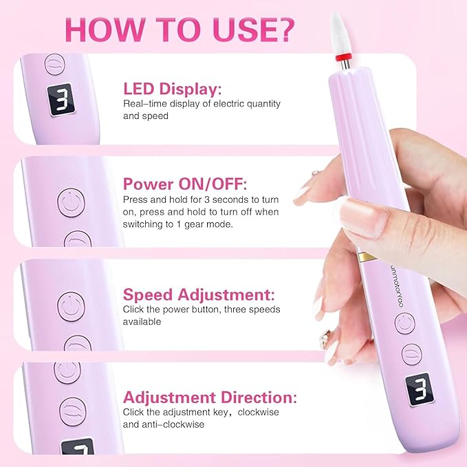 Professional Electric Nail Drill File, Cordless Nail Drill Machine kit for Acrylic Gel Dip, 12 in 1 Nail Machine Kit Portable Rechargeable Manicure Pedicure Tools for Home Salon(Blue)