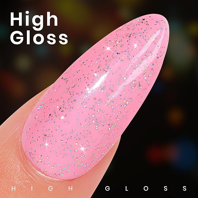 MIZHSE Glitter Top Coat, Clear Glitter Gel Silver Holographic Sparkle No Wipe Rainbow Shimmer Gel Nail Polish for Nail Art Home Manicure 10ml