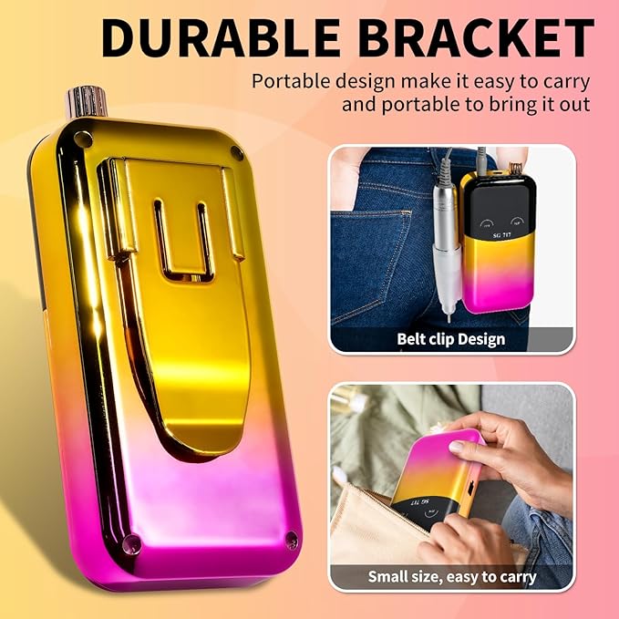 LIMEGIRL Professional Electric Nail File Drill Bits Kit 45000RPM for Acrylic Toenail Machine Clippers with 14 Drill Bit Gradient Yellow Portable Rechargeable Cordless