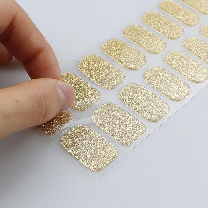 JMEOWIO Gel Nail Stickers Glitter Gold Christmas Semi Cured Gel Nail Strips Wraps UV/LED Nails Art Design Decoration Accessories