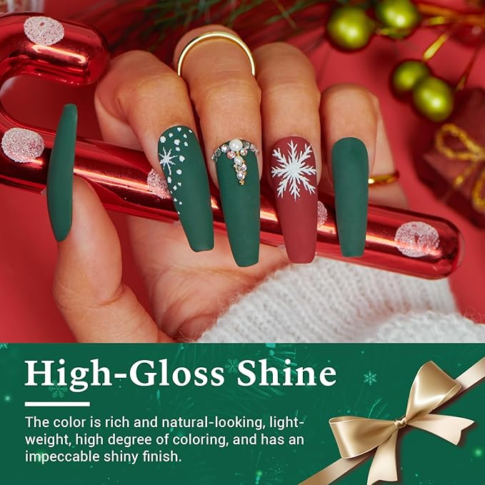 AZUREBEAUTY Christmas Dip Powder Nail Kit, 4 Colors Red Green Gold Glitter Dipping Powder System Liquid Set Recycling Tray, French Nail Art Base & Top Coat Activator DIY Salon.