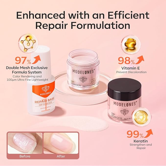 Modelones Dip Powder Nail Kit, 4 Colors Spring Summer Nude Pink Glitter Dipping Starter Set with Liquid and Complete Accessories for French Nails Art Salon DIY at Home Manicure