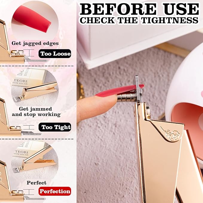 Gold Premium Nail Clippers with Magnet Sizers for Acrylic Nails, Professional Stainless Steel Fake False Nail Tip Clipper Cutter Trimmer, Manicure Tool for Salon Home Nail Art