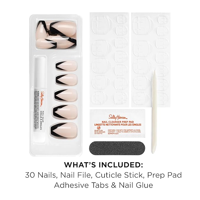 Sally Hansen Salon Effects Perfect Press-On Nails | Coffin Shape | Easy to Apply, Non-Damaging | 30 Nails, Nail Glue, Adhesive Tabs, File | French Twist