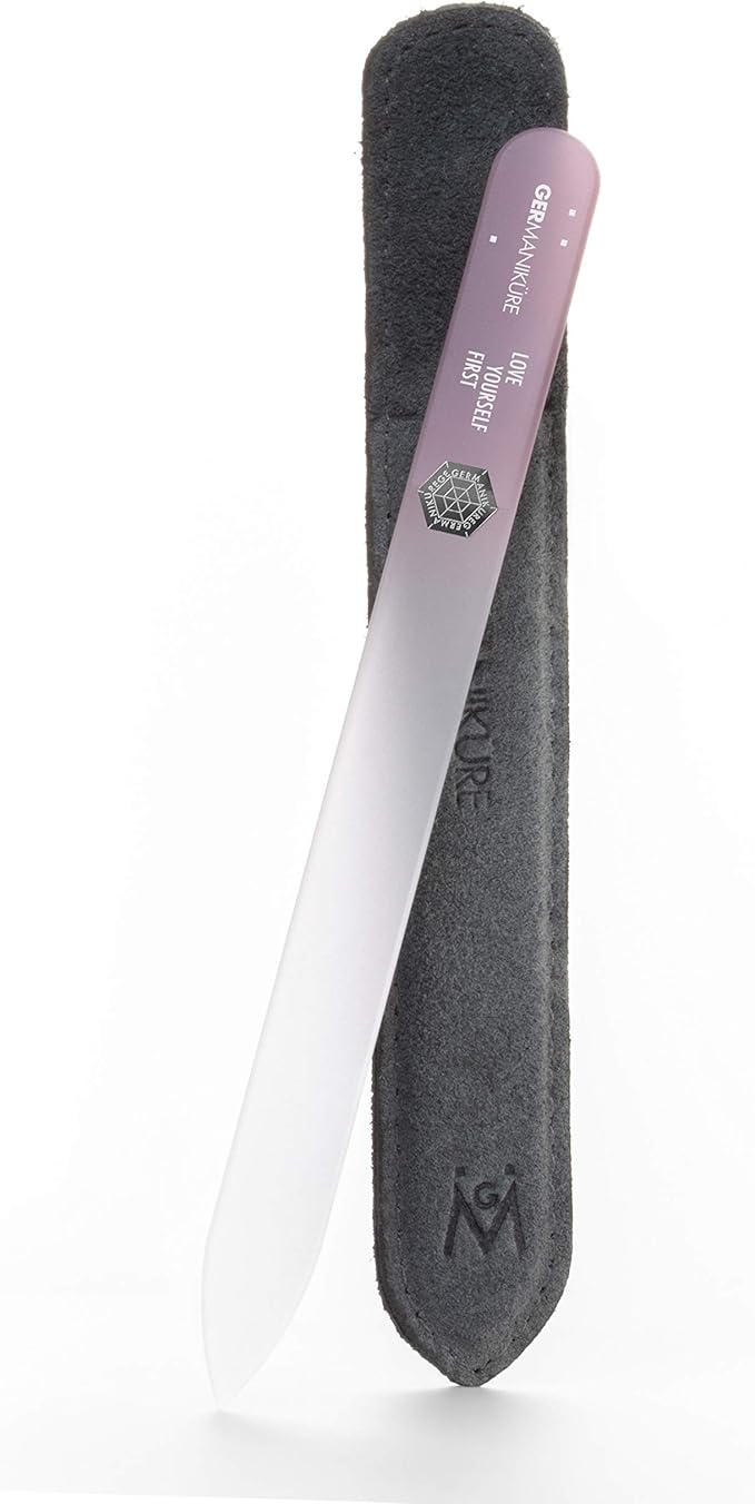 GERMANIKURE Glass Nail File in Suede Sleeve - Love Yourself First - Professional Crystal Nail File for Natural Nails - Ideal Manicure & Pedicure Tool for Smooth, Easy Shaping - Nail Care Gift