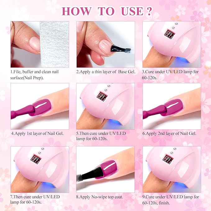 MTSSII Gel Nail Polish Set: 12 Pcs Hot Pink, Rose, Red Gel Polish Kit with Soft Pink Glitter - Valentines' Day Gifts for Women, Soak Off UV Nail Lamp Manicure Kit