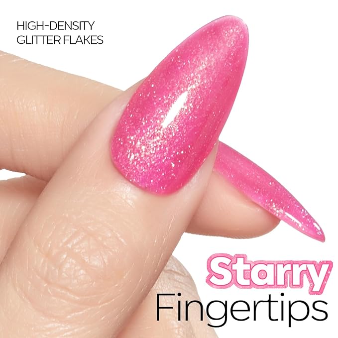 modelones Glitter Rosy Pink Gel Nail Polish PGlitter Gel Nail Polish Soak-Off UV Gel Polish - 28+ Days Long-Lasting Salon-Quality Nail Art DIY Manicure & Gift 15ML