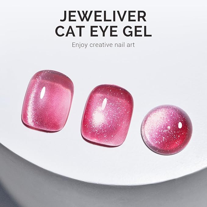 MelodySusie Jeweliver Cat Eye Gel Nail Polish, 0.5 Fl Oz Hot Pink Glitter Holographic Magnetic Nail Polish with Magnet, UV Nail Polish for Nail Art Manicure Salon DIY at Home C25