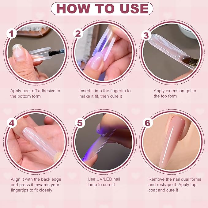 240 PCS Sandwich Nail Dual Forms, Nail Extension Kit for Beginner & Professional, 14 Sizes Dual Form for Polygel and Builder Gel, Salon and Home DIY Nail Art Tools (Oval)