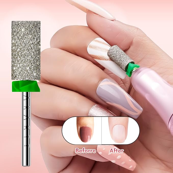 Makartt Nail Drill Bits - Large Barrel Carbide Diamond Sanding Bit for Gel Nails Polish Remove, Upgrade Drill Tips with Cross Teeth and Dust-Proof Ring for Manicure Salon Shaping, C #80 Grit