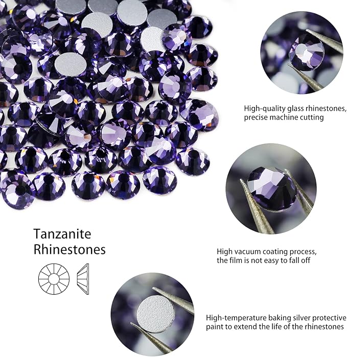 Genie Crystal ss20 1440 Pcs Purple Flatback Rhinestones, 10 Gorss 5mm Bling Tanzanite Glass Rhinestones Glue Fix Stone for Tumbler, Shoes,Clothes,Makeup,Nail Art,DIY Crafts