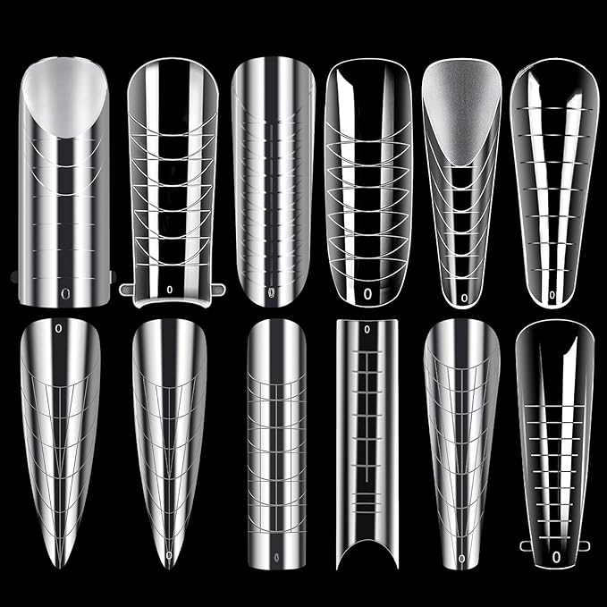 288PCS Nail Forms & Molds for French Nails, Acrylic Nail Tips, 96PCS Duet System Dual Forms Sticker Silicone Reusable Pads, 4 Styles 12 Sizes Scale for Manicure Extension