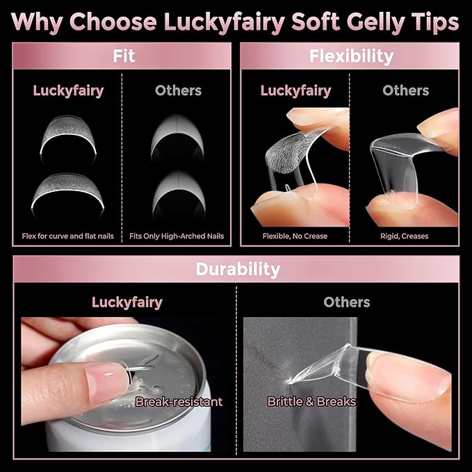 Extra Short Square Fake Nails, Soft Gel Pre-Shaped Acrylic XS Short Square Nail Tips, Half Matte Full Cover Clear Press on Flase Nail Tips for Nail Extension Home DIY 240pcs/12 Sizes
