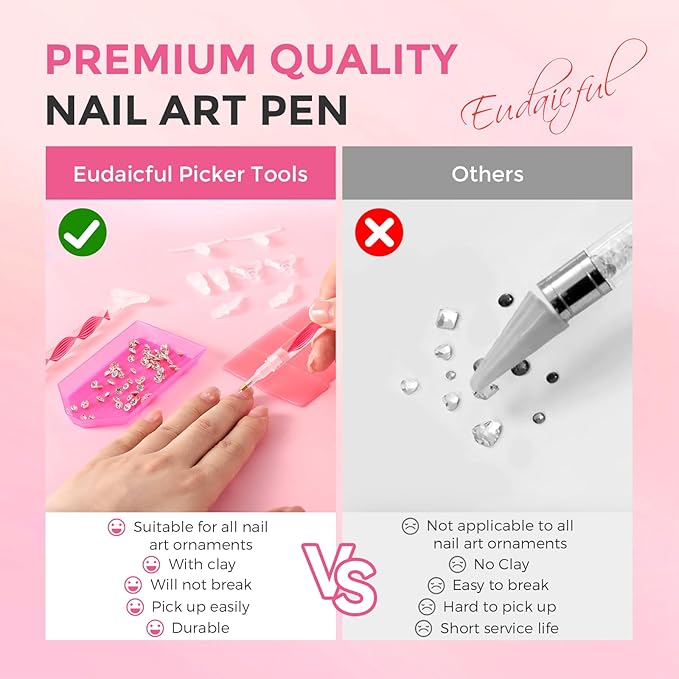 Rhinestone Picker Tool Kit: 2Pcs Rhinestone Picker Handle, Dual-Ended Rhinestones Applicator Bedazzling Tools Pen with 12 Upgraded Plastic Replacement Tips, Clay Nail Art Craft (Red)
