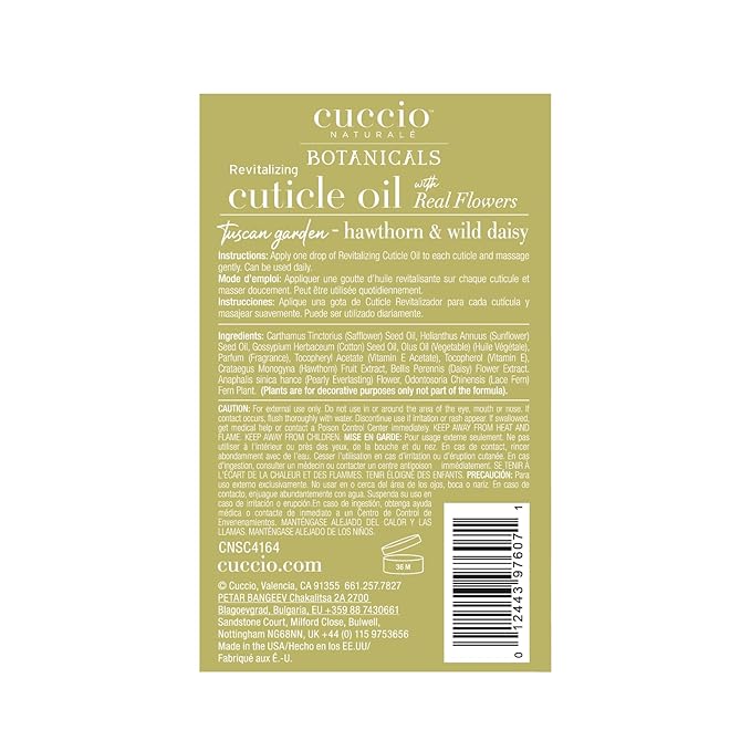 Cuccio Naturale Italian Garden Collection Revitalizing Cuticle Oil – Tuscan Garden with Hawthorn & Wild Daisy – Hydrating and Nourishing Cuticle Oil for Stronger, Healthier Nails – 2.1 oz