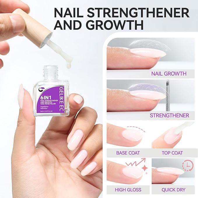 Gelike EC Nail Strengthener for Man: Milky White 6 in 1 Natural Nail Hardener Extra Strong and Growth - Nail Polish Hardener for Weak and Damaged Nails