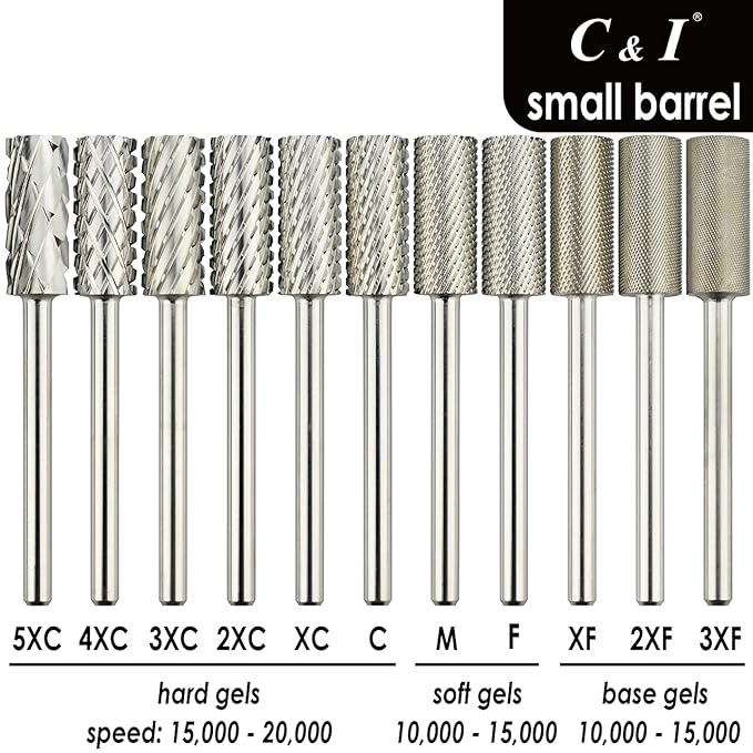 C & I Small Barrel Nail Drill Bits, Professional Electric File for Manicure Drill Machine, Nail Gels Remove, 3/32” (Medium -M)