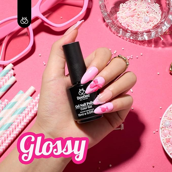 Beetles Pink Gel Polish - Silk Rosettes 15ML/0.51Fl Oz, Light Pink Gel Nail Polish, Soak Off UV LED Lamp Nail Art, Long-Lasting Manicure Salon DIY Home Spring Nails - Gifts for Her