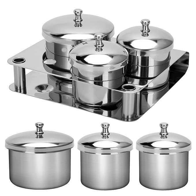 Acrylic Liquid Container 3 PCS Stainless Steel Acrylic Liquid Powder Cup with Lids Dappen Dish Liquid Powder Holder Container Nail Art Equipment Tools for Nail Design Tools (Silver)