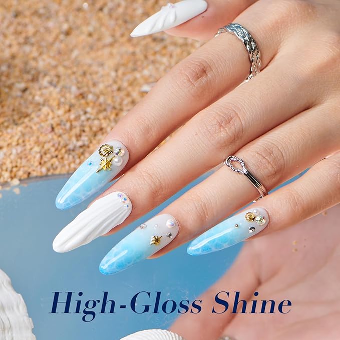 AZUREBEAUTY Nail Polish Set, Quick Dry Non-Gel Fingernail Polish, 4 Colors(Sky Baby Royal Navy Blue) Glossy DIY At-Home Manicure Gift Set for Women