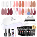 ROSALIND Poly Nail Gel Kit -8 Colors + White Brown Accessories Clear Nude Christmas Poly Nails Gel Starter Kit With Slip Solution Nude Pink Extensions Set with Mini UV Lamp