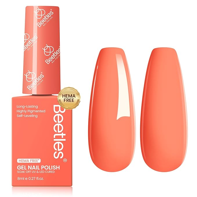 Beetles Coral Orange Gel Polish - 8ML Hema Free Neon Light Orange Peach Coral Gel Polish Passionate Fireworks Soak Off UV Colorful Bottle Nail Art Manicure Spring Easter