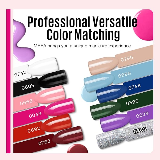 MEFA 19 Pcs Gel Nail Polish Kit with U V Light, 12 Colors All Seasons Soak Off Gel Polish Nail Set with Base Top Coat Essential Manicure Tools Beginners Salon Nails Art DIY