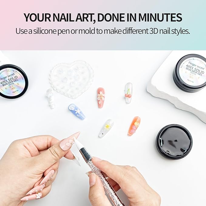 3D Gel Nail Art Kit-Aurora Solid Builder Gel for Nails 3D Sculpting Carving Building Modeling Hard Extension for Beginner DIY Salon at Home Cured Needed