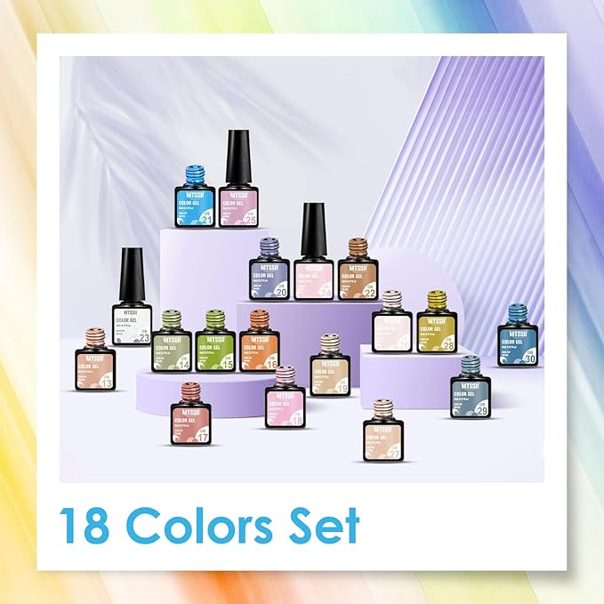 MTSSII Gel Nail Polish Set 18 Colors Nude Gel Polish Kit Pink Purple Green Blue Long Lasting Soak Off UV Nail Polish Set Gifts for Women