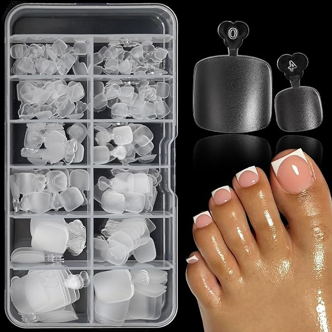 240pc Soft Gel Toe Nail Tips Short Fake Toenail Tips Square Fake Toe Nail Tips Toes Press on Toenails, Full Matte False Toe Nail Press ons, 12 Size French Artificial Toe Tips Acrylic Nails