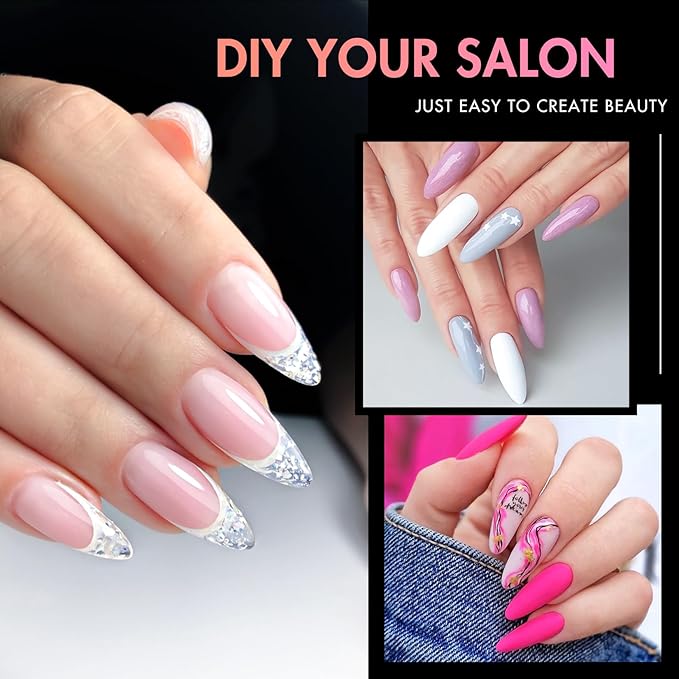 Ranrose Long Almond Nail Tips 240pcs Stiletto Soft Gel False Nails 12 Sizes Clear Full Cover Almond Shaped Press on Nail for Nail Extensions