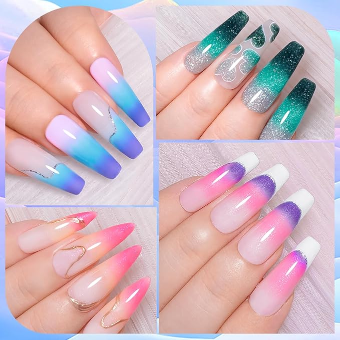 MEET ACROSS Glitter Thermal Gel Nail Polish Gel Temperature Color Changing Gel Polish Soak Off UV Gel Nail Polish Nail Art Varnish For Home Salon Manicure DIY 12 PCS/BOX