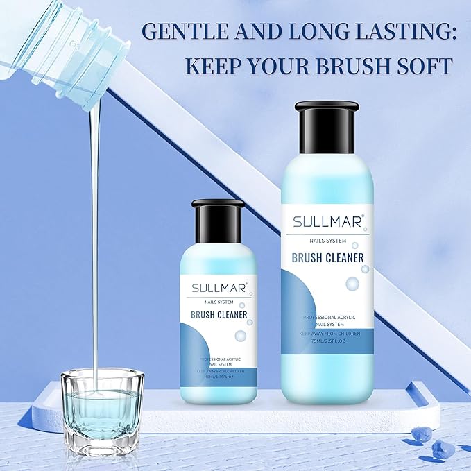 Nail Art Brush Cleaner & Restorer Nail Brush Liquid Cleaner Quickly Clean Gel Nail Brushes Kit with Glass Cup Nail Brush Preserver for Any Nail Tools 75ml