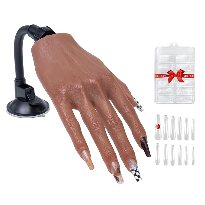 Veikmv Practice Hand for Acrylic Nails,Realistic Silicone Mannequin with Flexible Adjustable Fingers for Acrylic Nails,Gel Polish Training,Professional Nail Art Beginner Kit