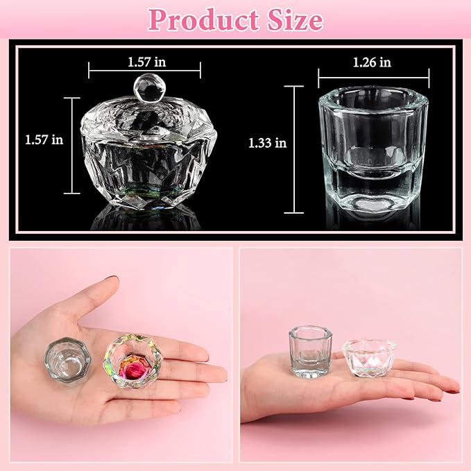 Acrylic Nail Brush Dappen Dish Set, 6PCS Nail Art Pen and 4PCS Crystal Dappen Dish, Manicure Bowl Cup Glass Container for Acrylic Liquid Nail Tool Kit