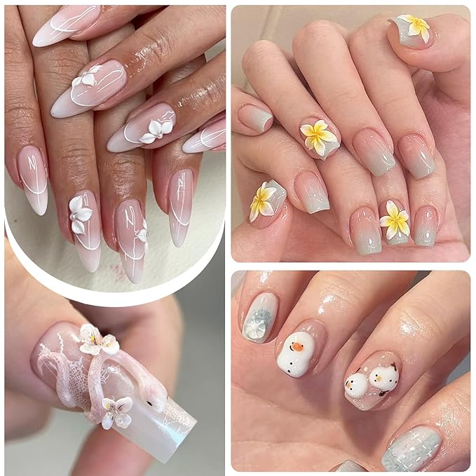Clear and White Solid Builder Gel for Nails, 2PCS 30g 3D Nail Art Gel Non-sticky Hand Hard Gels Sculpting Molding Embossed Flowers Design with Carving Pen DIY Home Manicure Salon Supplies