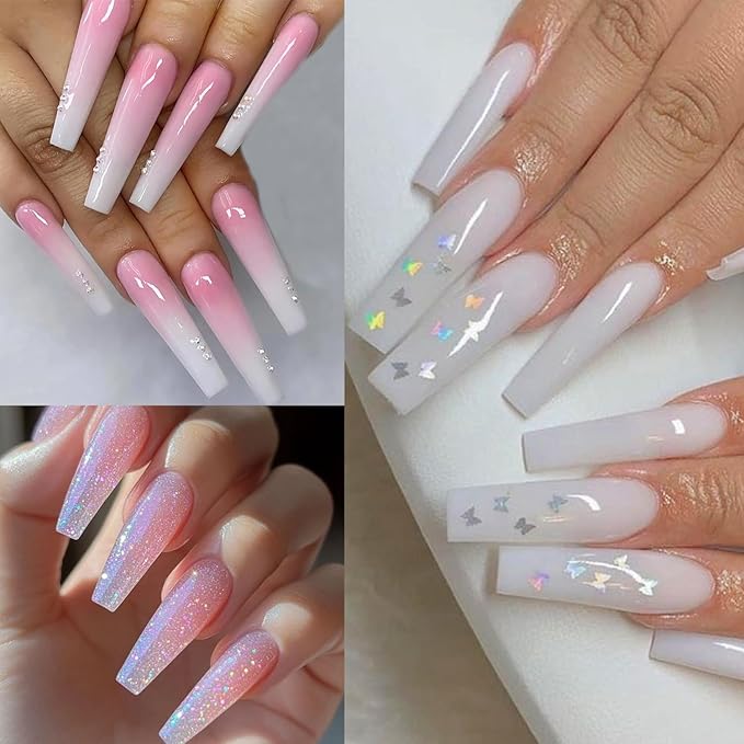 Sandwich Dual Nail Forms, 15 Sizes Long Coffin Top and Bottom Dual Forms for Builder Gel, Reusable Acrylic Nail Extension Molds with Guide Lines, Professional Manicure Supplies (Coffin)
