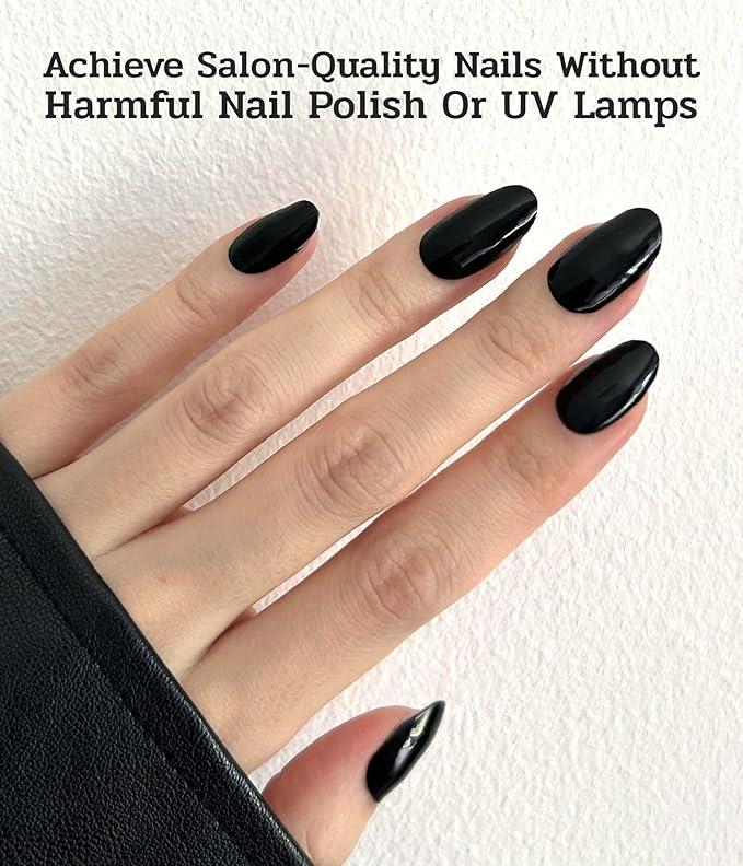 Nail Polish Strips (No UV Lamp Needed) - 22 Pcs Salon Quality Gel Nail Stickers - Long Lasting Wraps (Satin Black)