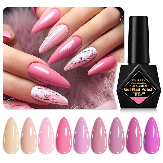 Nail Polish Gel Set, 9 Color Nude Pink Natural Gel Nail Polish Kit, Long Lasting Fast Curing, Soak Off UV Gel Nail Set, Women DIY Nail Salon Home Gift 12 PCS/SET