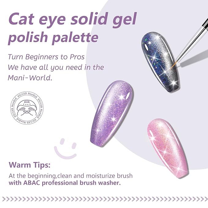 ABAC 24-Color Magnetic Cat Eye Gel Polish Set,Winter Collection Solid No-Spill Cream Gel with Pro Brush,HEMA-Free Cruelty-Free Nail Art Kit