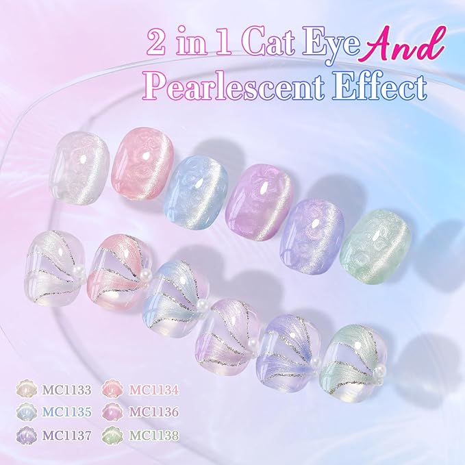 Double Rhythm 15ML Ice Glass Cat Eye Gel Polish with Magnet Holographic Glitter Shimmer Translucent Sheer Color Salon Soak Off Magnetic Nail at Home (Mermaid Purple-MC1136)
