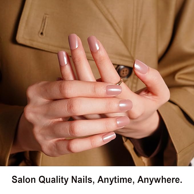 DANNI & TONI Semi Cured Gel Nail Strips Nude Pink Mirror Gel Nail Wraps 28 Stickers |Sepia Shine