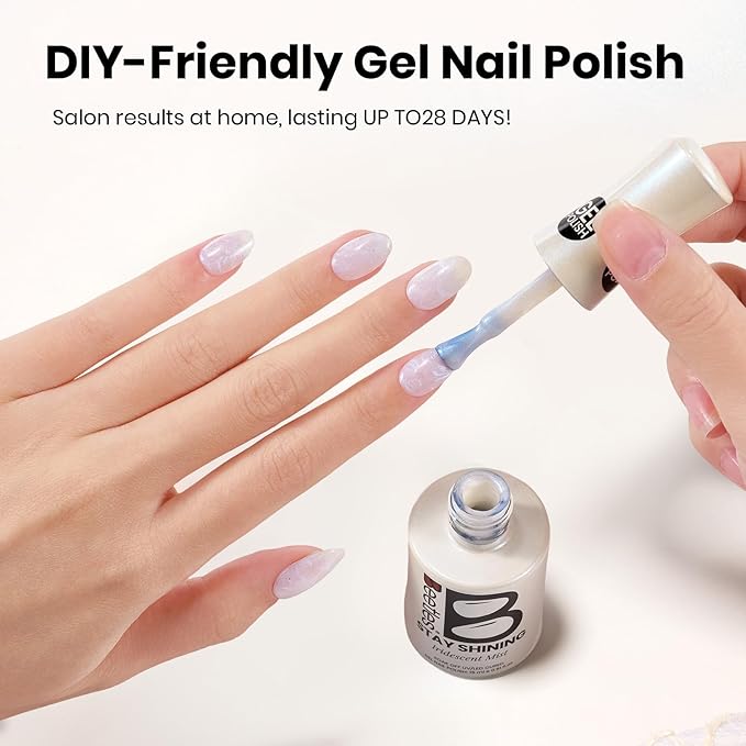 Beetles Pearl Gel Nail Polish - 15ml Stay Shining Iridescent Mist Gel Polish White Blue Sparkle Thread Effect Nail Art Uv Led Home Salon Long-Lasting Soak-Off Nail Gel Gift for Women