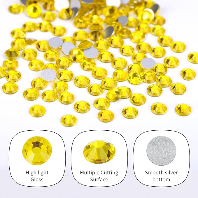 10000PCS Lemon Yellow Rhinestones Bulk, Flat Back Crystal Glass Stone Round Gems,SS20, 4.6-4.8mm