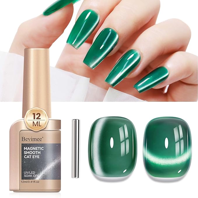 Cat Eye Gel Polish 12ML Moonlight Dark Green Glitter Magnetic Gel Nail Polish Crystal Ceramic Emerald Green Nail Art Long Lasting Soak Off Spring Summer Color