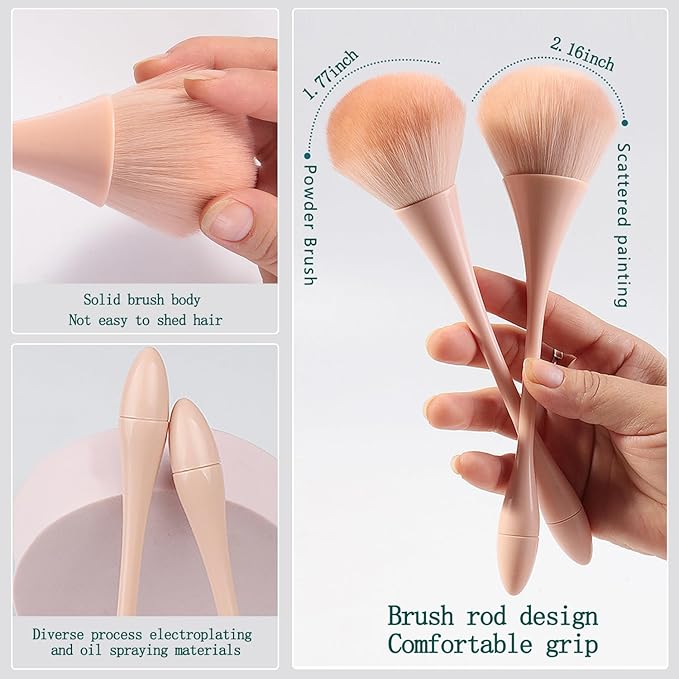 WOKOTO 5pcs Peach Pink Nail Dust Brushes For Nail Art Cleaning Brushes Kit Hourglass-Shaped Makeup Brushes Highlighter Brush Loose Powder Eyeshadow Foundation Blush Brushes Dust Nail Brushes Set