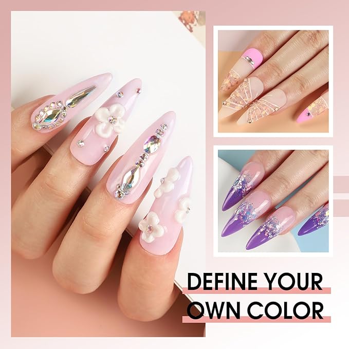 Acrylic Nail Kit for Beginners with Drill U V light, 3pc Acrylic Powder Clear/ Pink /White Set 12Pcs Glitter Powder 200Pcs Fake Tips Nail Starter Kit for Extensions DIY