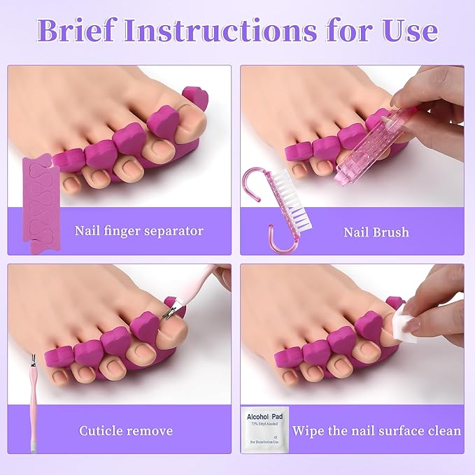 TADOPRO 5PCS Press On Nail Tool Kit, Disposable Nail Prep Kit for Toenails Salon Home Nail Business Supplies with Toe Separators, Nail File, Handle Grip Nail Brush, Cuticle Trimmer Push, Nail Buffer